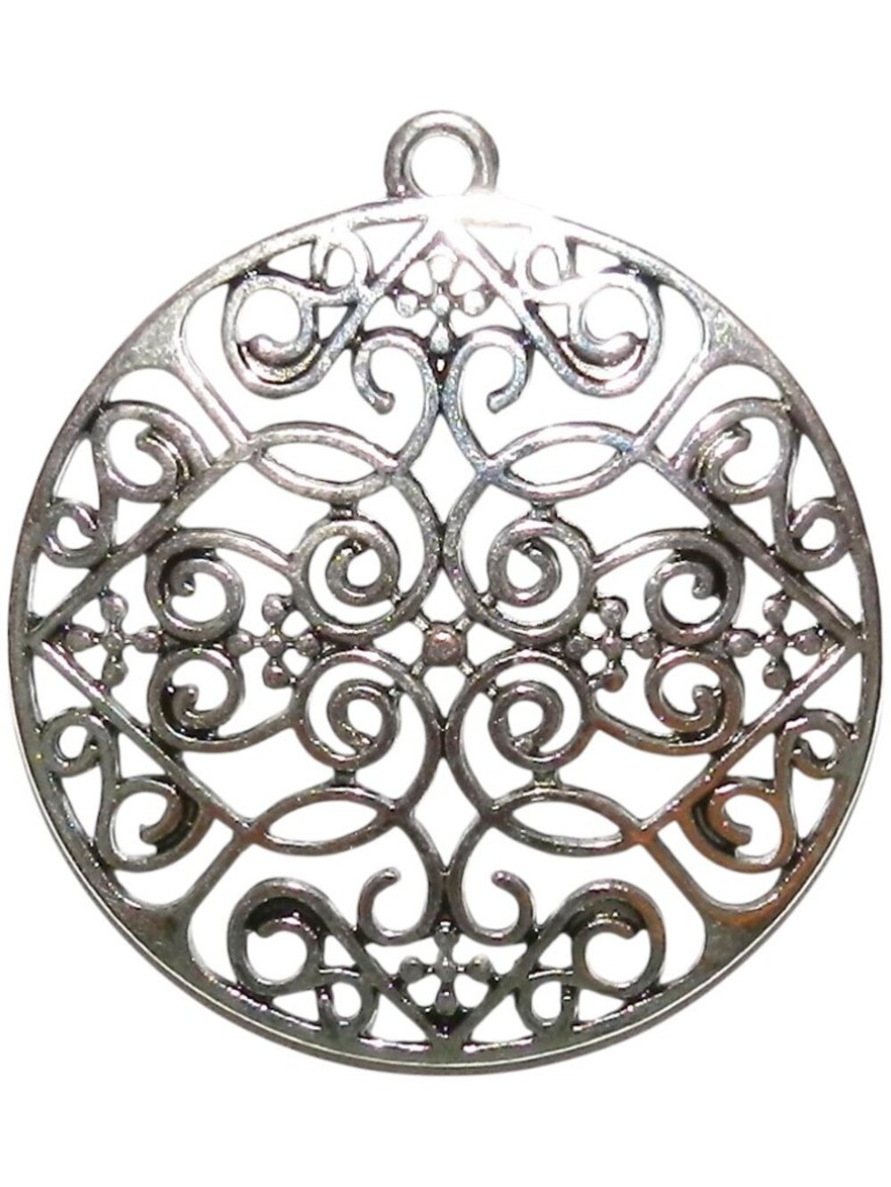 M7117 Antiqued Silver 35mm Heart Scroll Round Metal Alloy Pendant Component 4pc